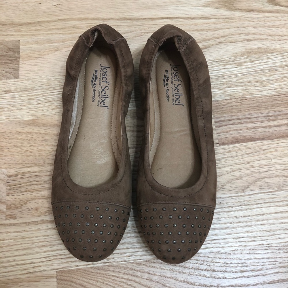 Josef Seibel Studded Toe Brown Leather Flats Sz 37